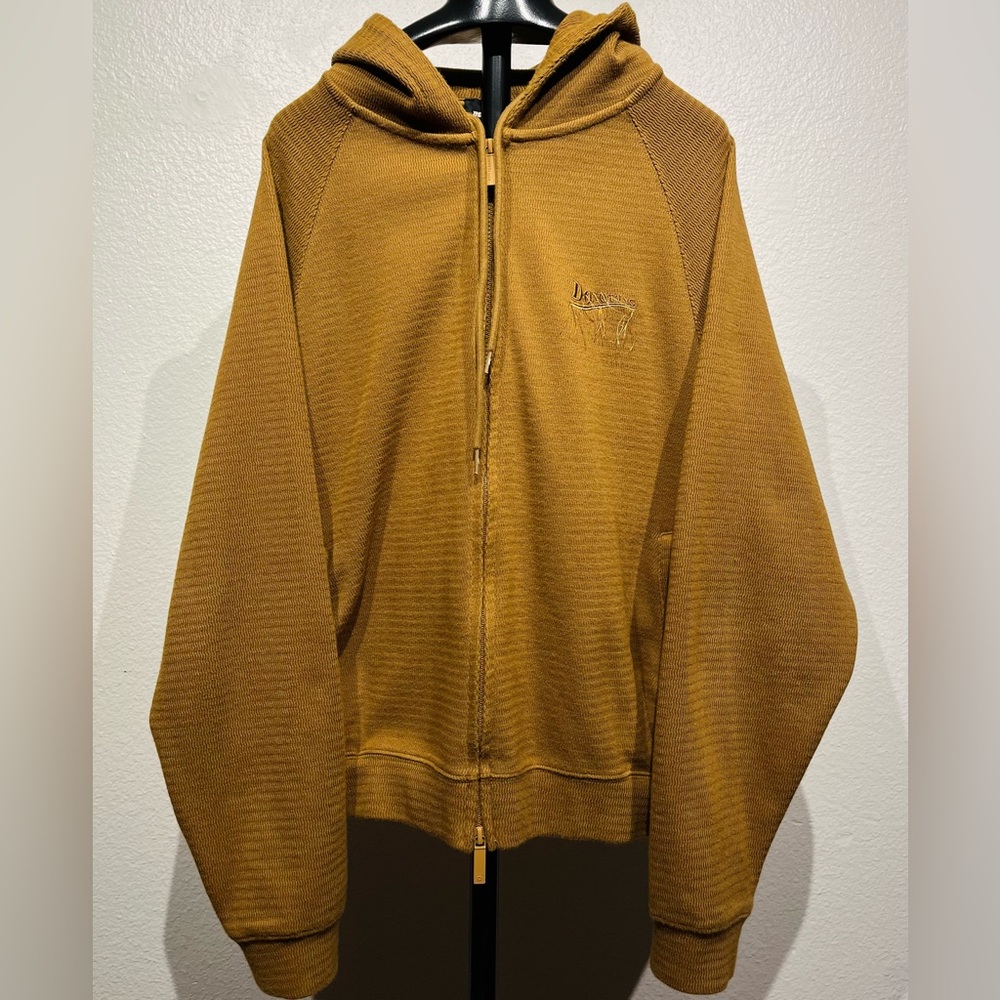 Donottag Brown Embroidered Full Zip Hoodie